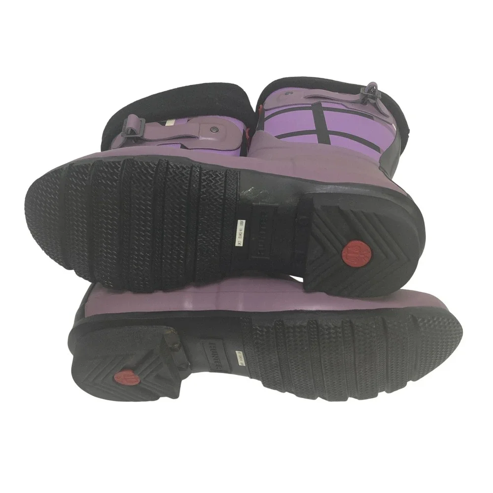 Hunter Women's‎ Short Tartan Rain Boots Purple Black Size 9 Boot Fleece Socks UK